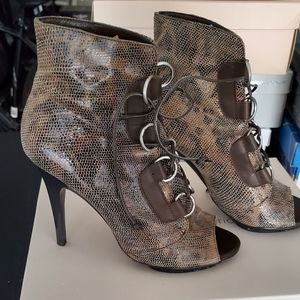 Lace up snake print bootie